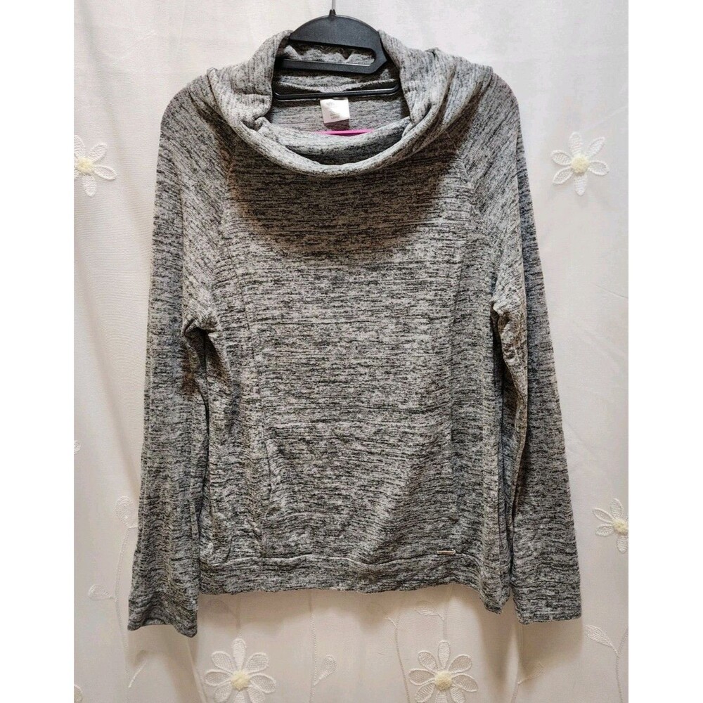 HELLO MELLO WOMENS LARGE GRAY THIN SWEATER COWL SALT & PEPPER SOFT PREPPY COZY